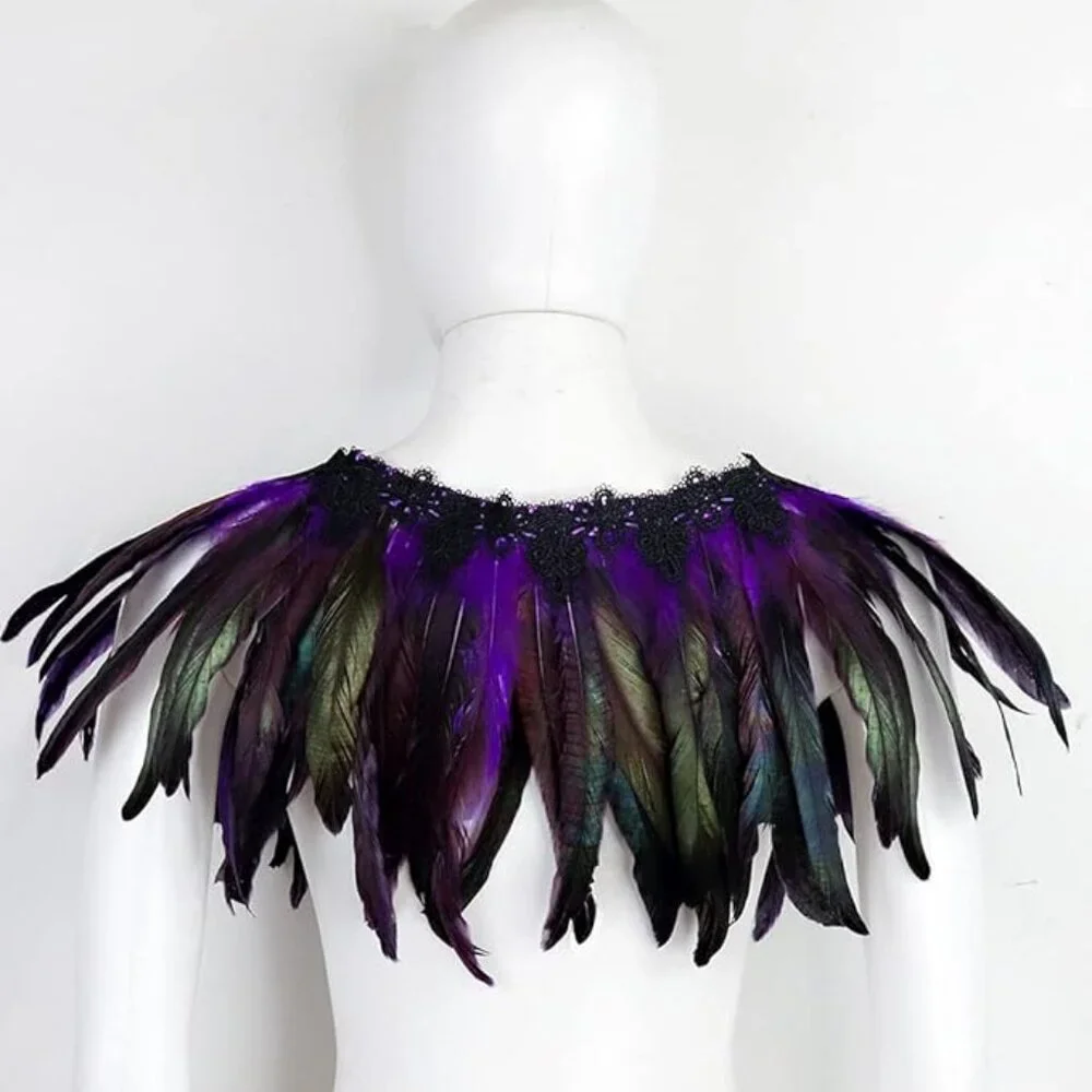 Women's Purple Natural Feather Shawl Cape